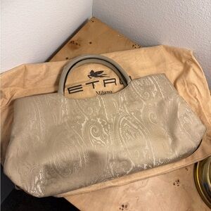 Etro Milano- Paisley Top Handle Bag Neutral Jacquard Satchel